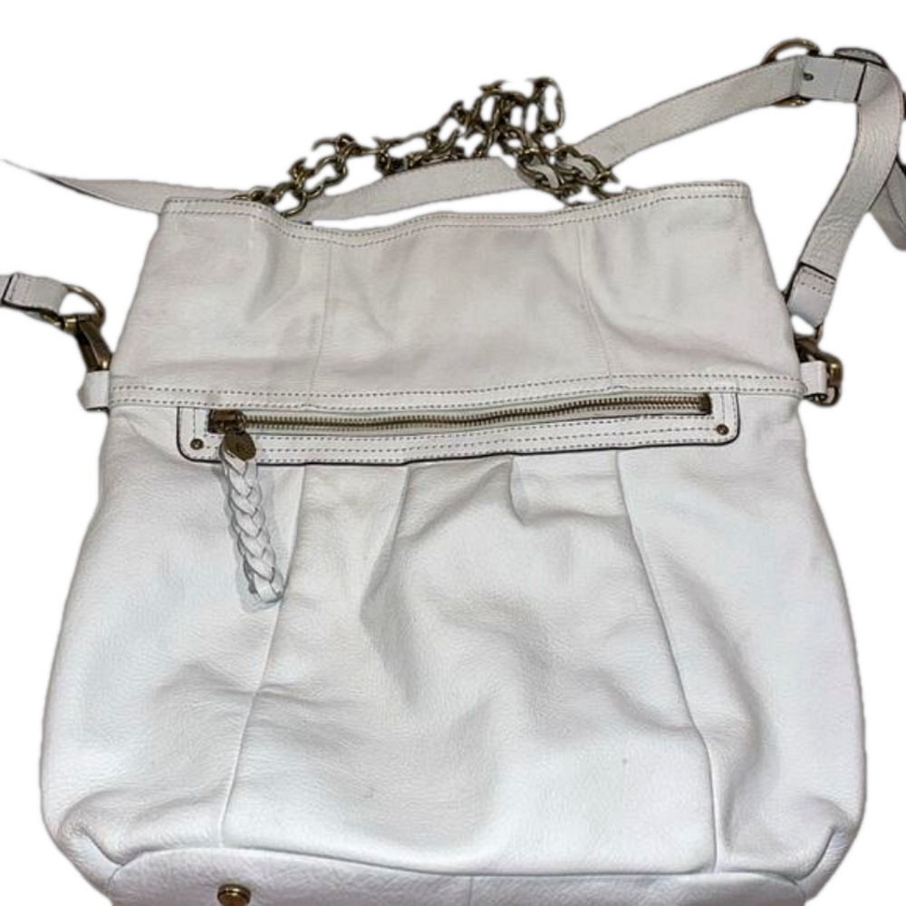 B. Makowsky white leather bag with brass hardware. B9